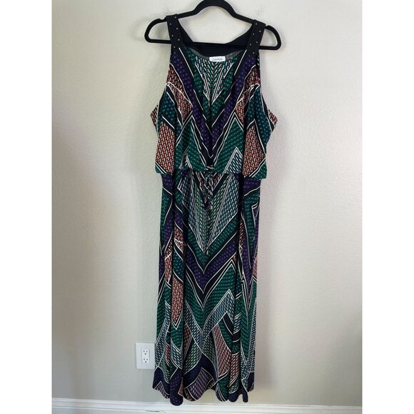 Calvin Klein Womens Plus 3X Sleeveless Chevron Maxi Dress ASO TV - Picture 2 of 12